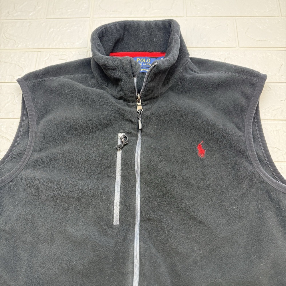 Polo Ralph Lauren Performance Vest Mens Large Black Fleece Full Zip Pockets